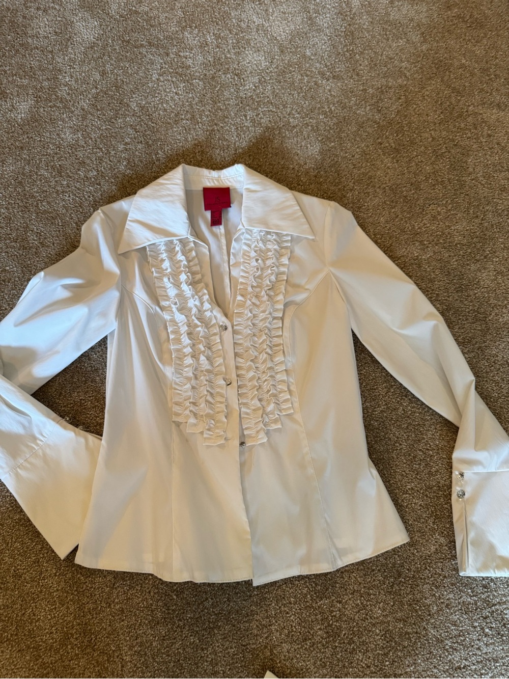 JS Collections White Ruffled Front Tuxedo Dressy Blouse Size 4